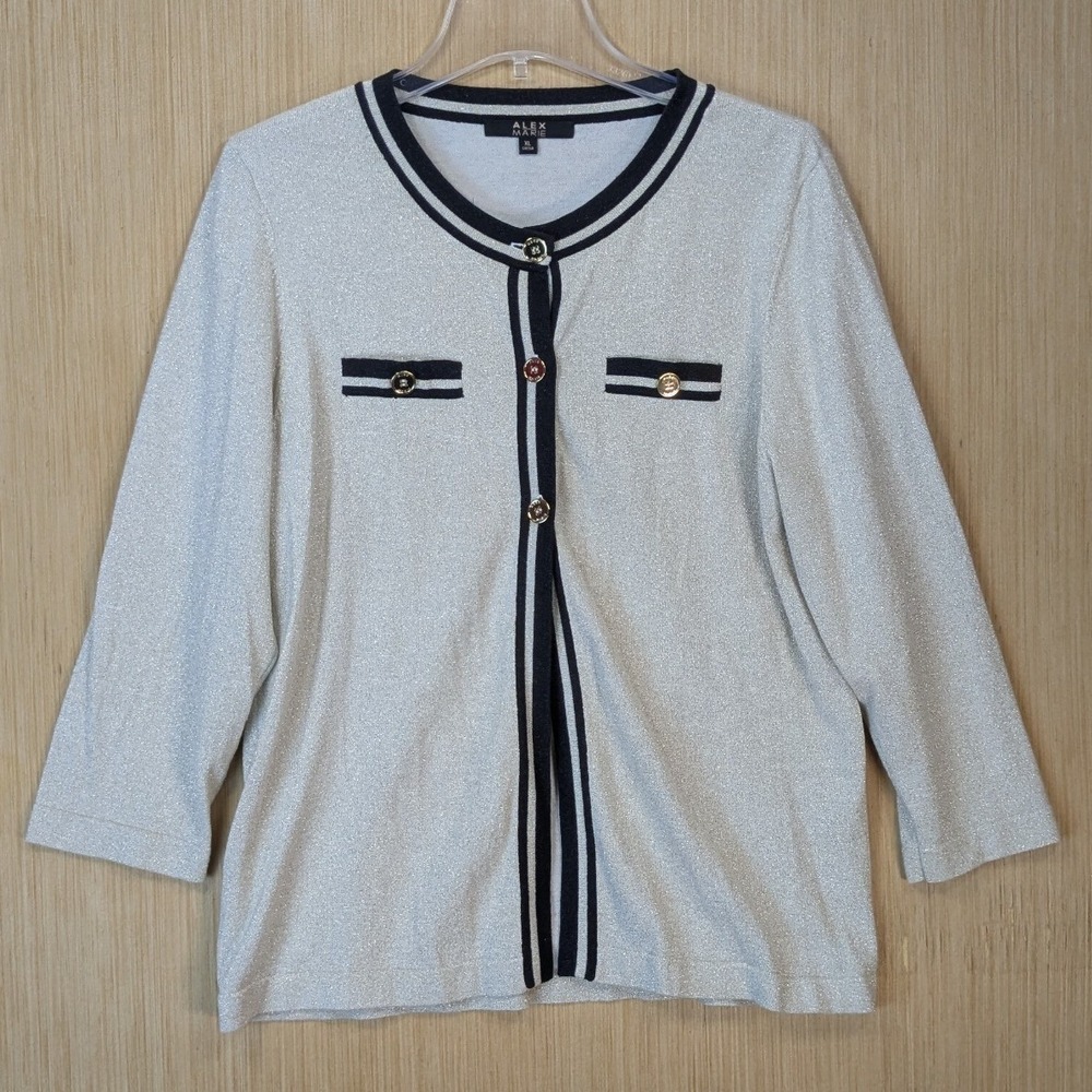 Alex Marie Knit Cardigan Womens XL Metallic Old Money Office Career‎ Chic Preppy